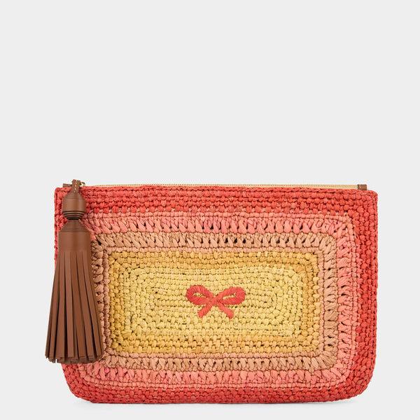 anya hindmarch Raffia Tassel Bow Clutch Raffia in Orange/Multi anya hindmarch Raffia Tassel Bow Clutch Raffia in Orange/Multi