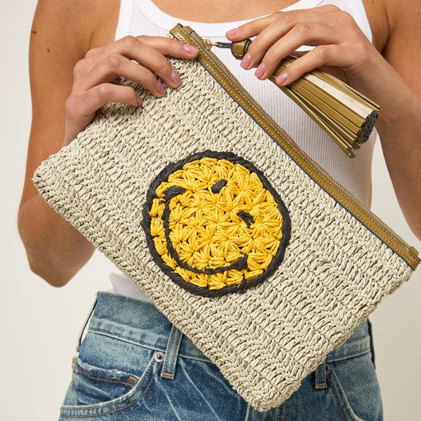 Anya Hindmarch Raffia Wink Pochette Paper Raffia/Capra Leather In Paper Beige