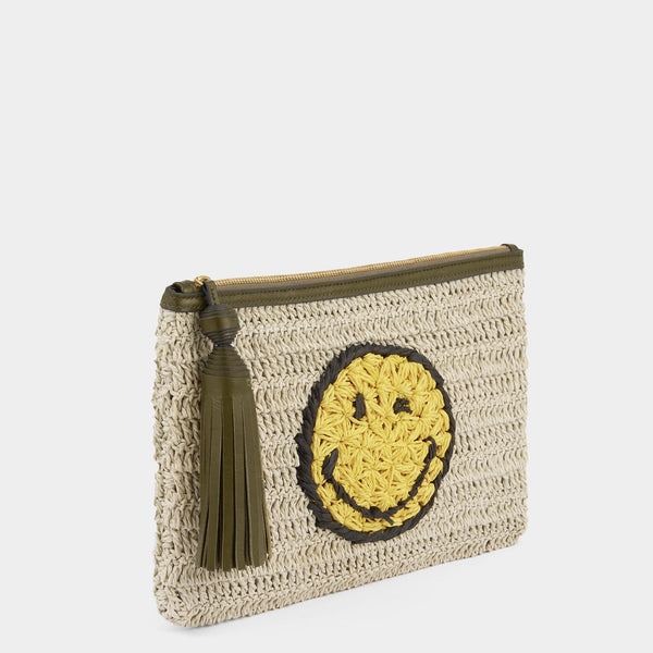 Anya Hindmarch Raffia Wink Pochette Paper Raffia/Capra Leather In Paper Beige