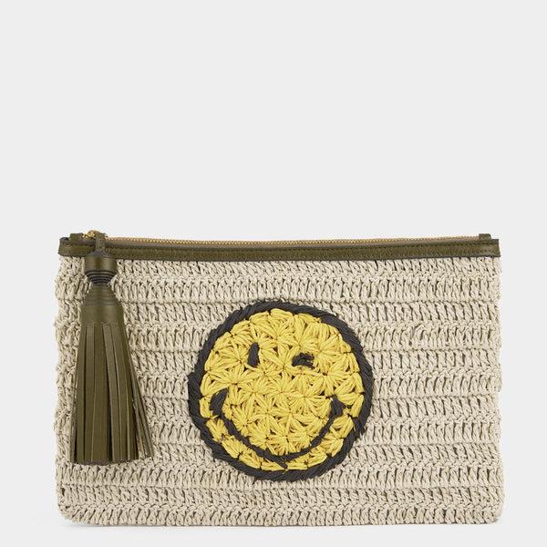anya hindmarch Raffia Wink Pochette Paper Raffia/Capra Leather in Paper Beige