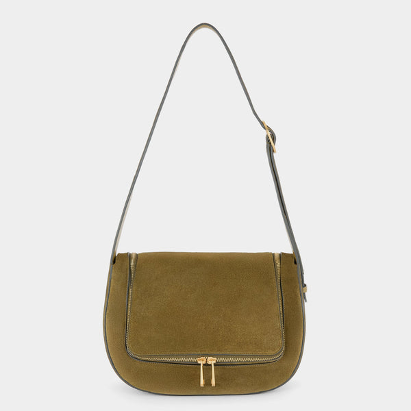 anya hindmarch Vere Shoulder Bag Suede Leather/Calf Leather in Bonsai Green