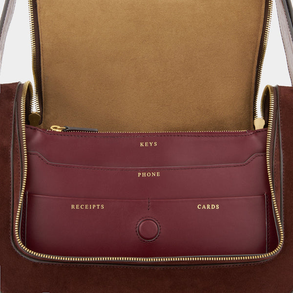Anya Hindmarch Vere Shoulder Bag Suede Leather/Calf Leather In Dark Cedar Brown