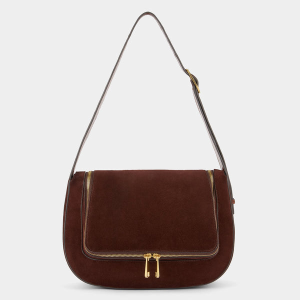 anya hindmarch Vere Shoulder Bag Suede Leather/Calf Leather in Dark Cedar Brown