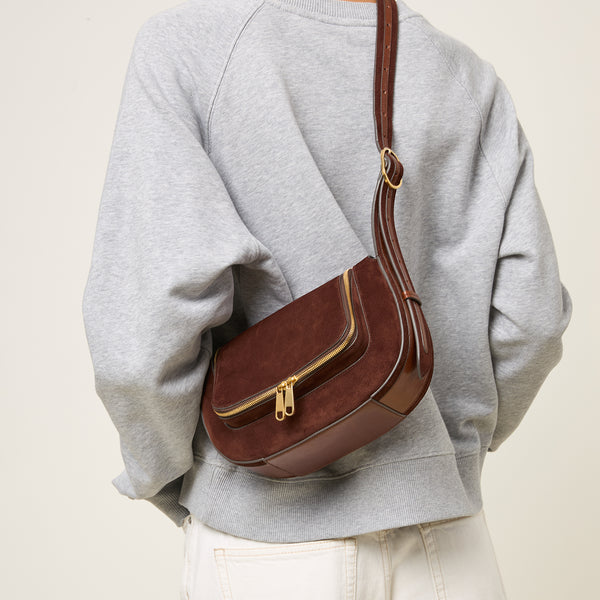 Anya Hindmarch Vere Small Cross-body Suede Leather/Calf Leather In Dark Cedar Brown