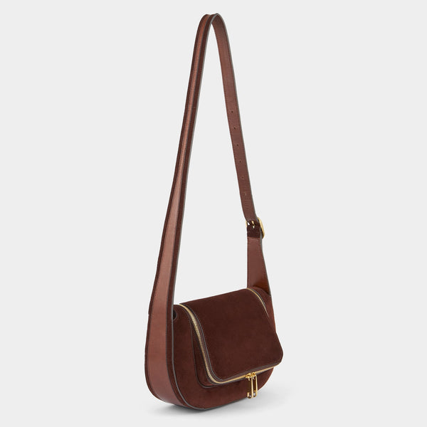 Anya Hindmarch Vere Small Cross-body Suede Leather/Calf Leather In Dark Cedar Brown