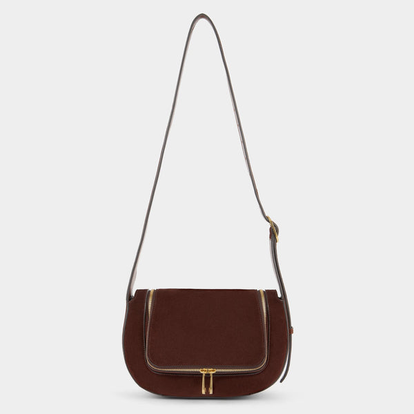 anya hindmarch Vere Small Cross-body Suede Leather/Calf Leather in Dark Cedar Brown