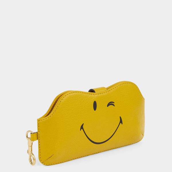 Anya Hindmarch Wink Sunglasses Holder Capra Leather In Mustard Yellow