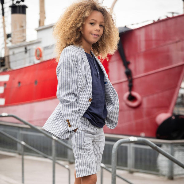 Appaman Linen Trouser Shorts Suit Navy Stripe