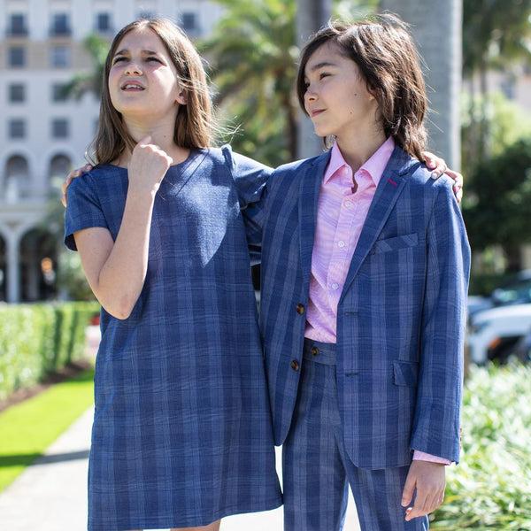 Appaman Lulu Bow Dress Indigo Glen Plaid