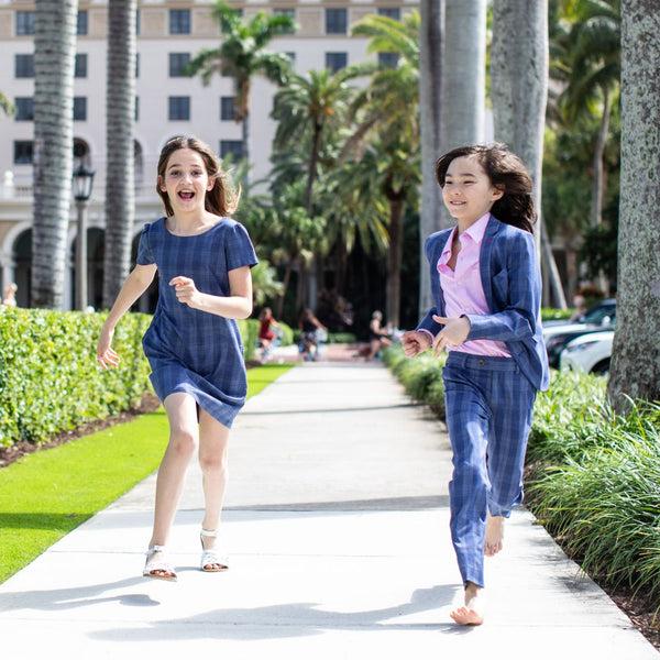 Appaman Lulu Bow Dress Indigo Glen Plaid