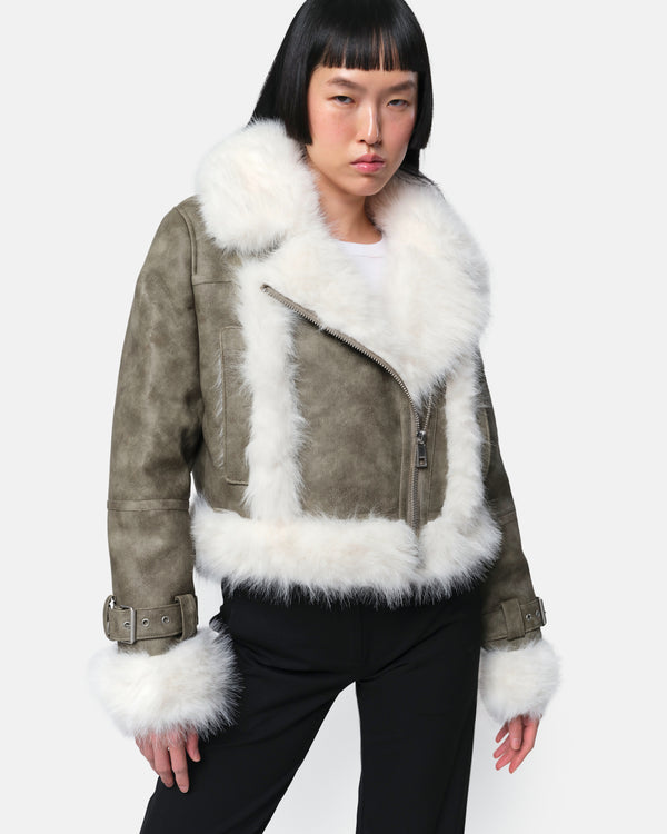 Apparis Jay Moto Jacket Sage & Blanc