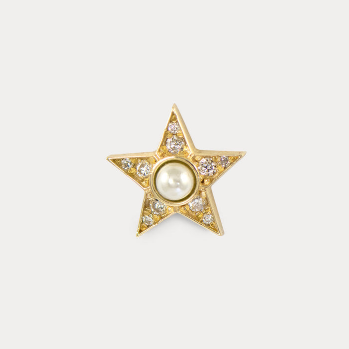 apples & figs 14k GOLD PEARL DIAMOND STAR SINGLE STUD