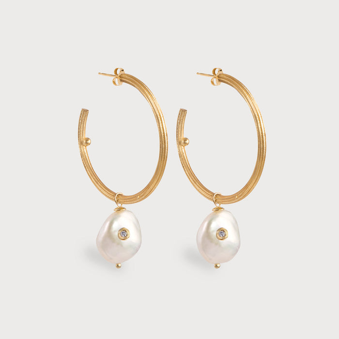 apples & figs Baroque Pearl Vermeil Hoop Earrings