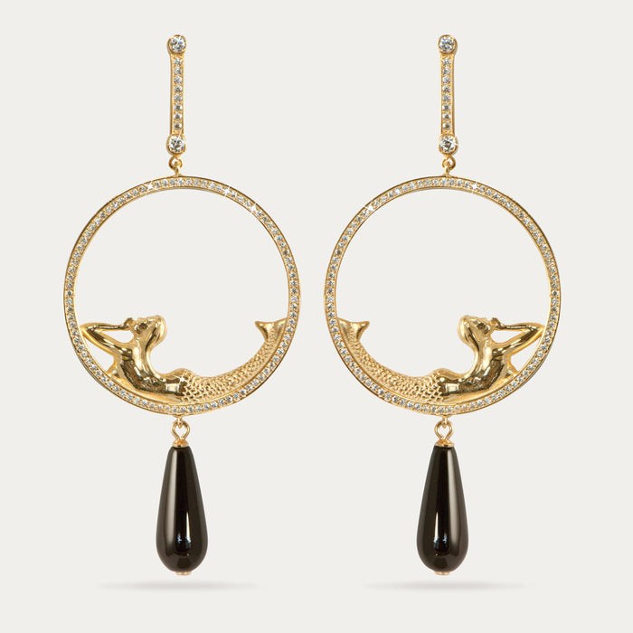 apples & figs Black Onyx Siren Hoop Earrings