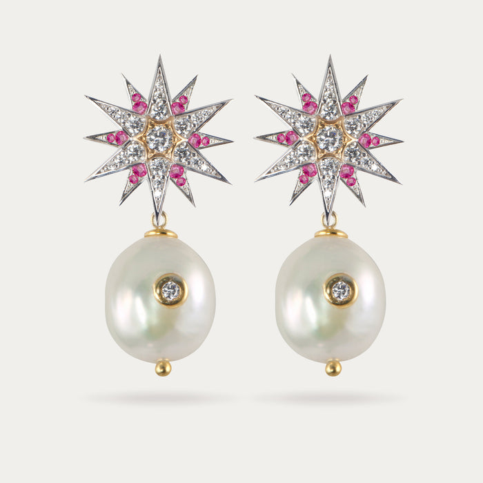 apples & figs CELESTIAL STARS PEARL RUBY EARRINGS
