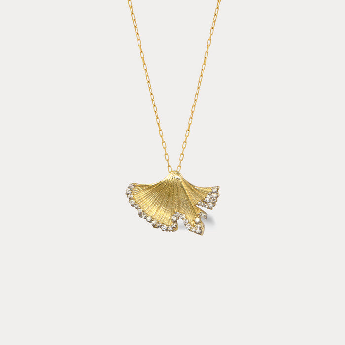 apples & figs GINKGO LEAF 14k GOLD DIAMOND PENDANT