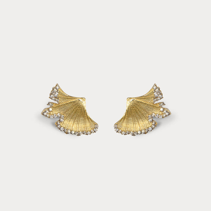 apples & figs Ginkgo Leaf 14k gold diamond Studs
