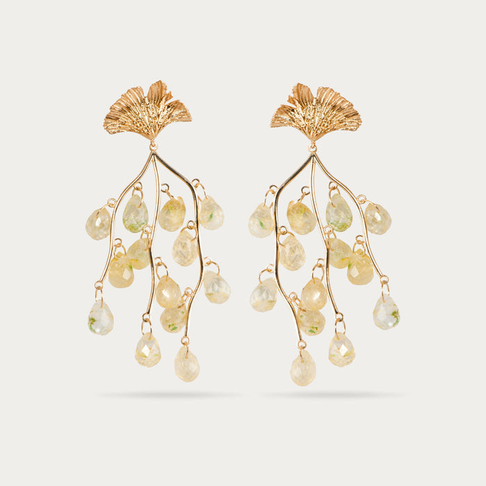 apples & figs Ginkgo Leaf Citrine Gemstone Earrings