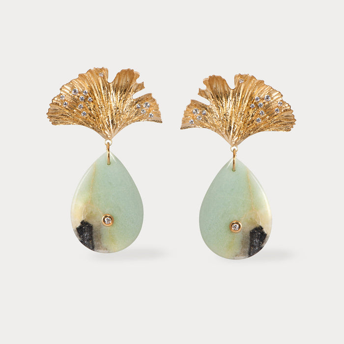 apples & figs Ginkgo Leaf Vermeil Amazonite earrings