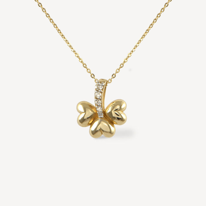 apples & figs Heart Clover 14k gold diamond pendant
