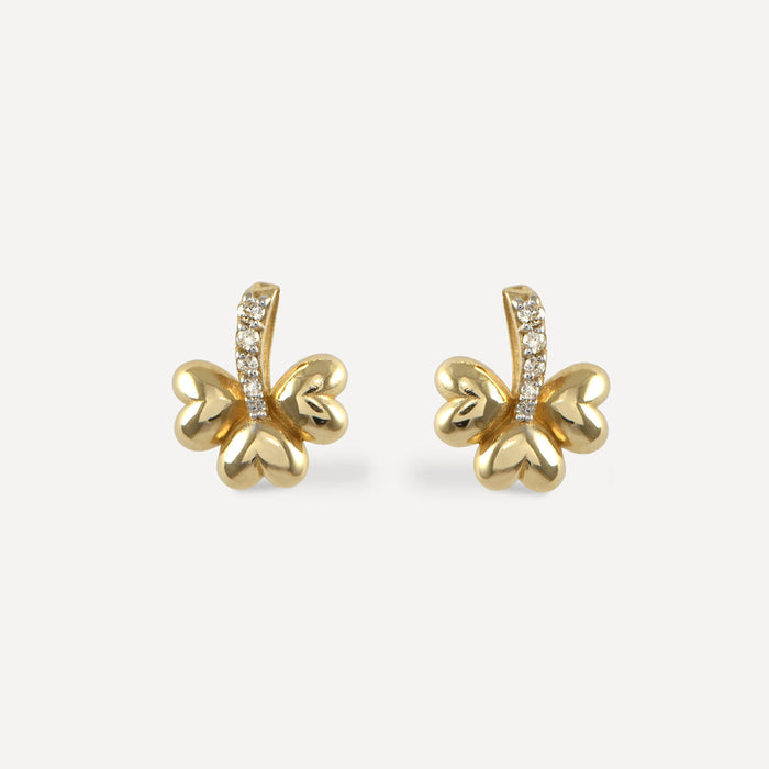 apples & figs Heart Clover 14k gold diamond Studs