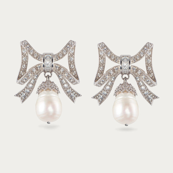 apples & figs Marquise Ribbon & Pearl Earrings