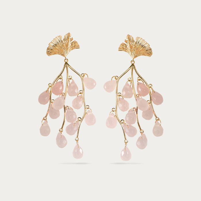 apples & figs Rose Quartz Ginkgo Leaf Earrings