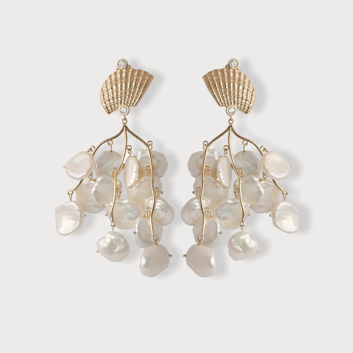 apples & figs Shell Petal Pearl Vermeil Earrings