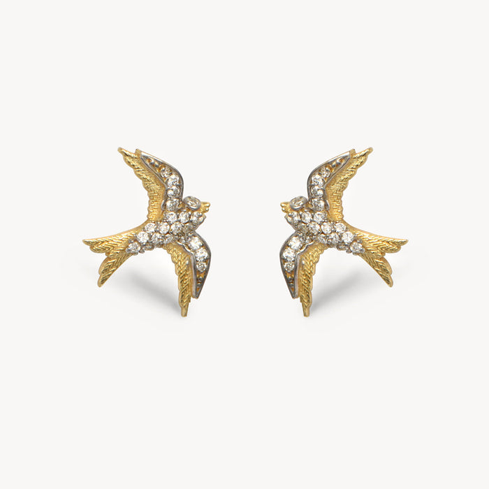 apples & figs Swallow Bird 14k gold diamond studs