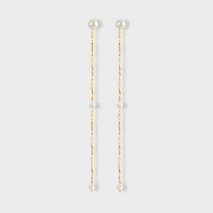 apples & figs Twin Pearl 14k Gold Chain Earrings