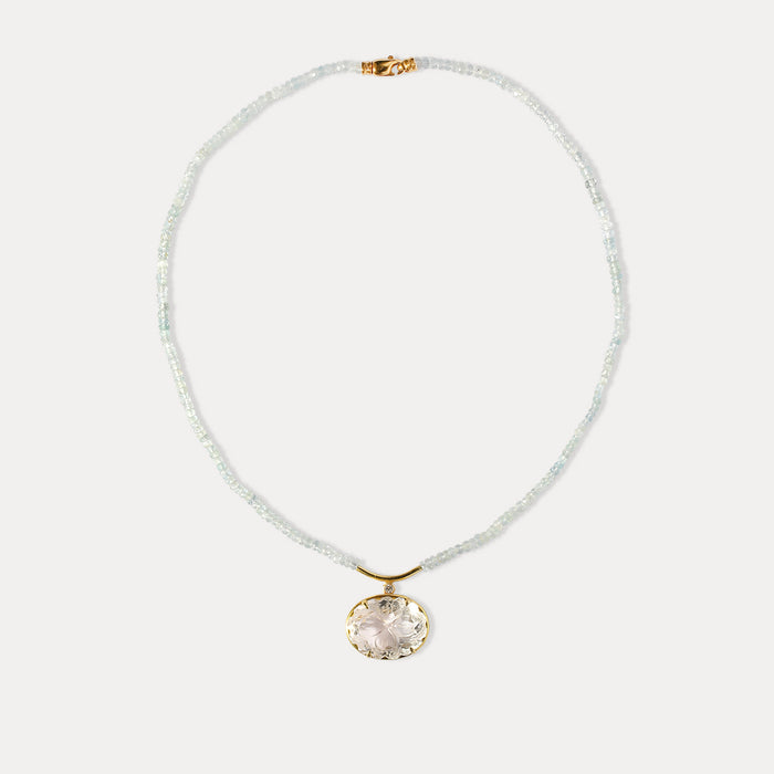 apples & figs Aquamarine Camelia Clear Quartz Necklace