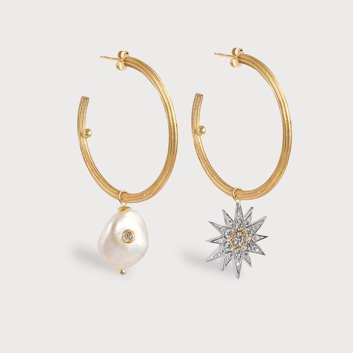 apples & figs Celestial Star & Pearl vermeil Hoop Earrings