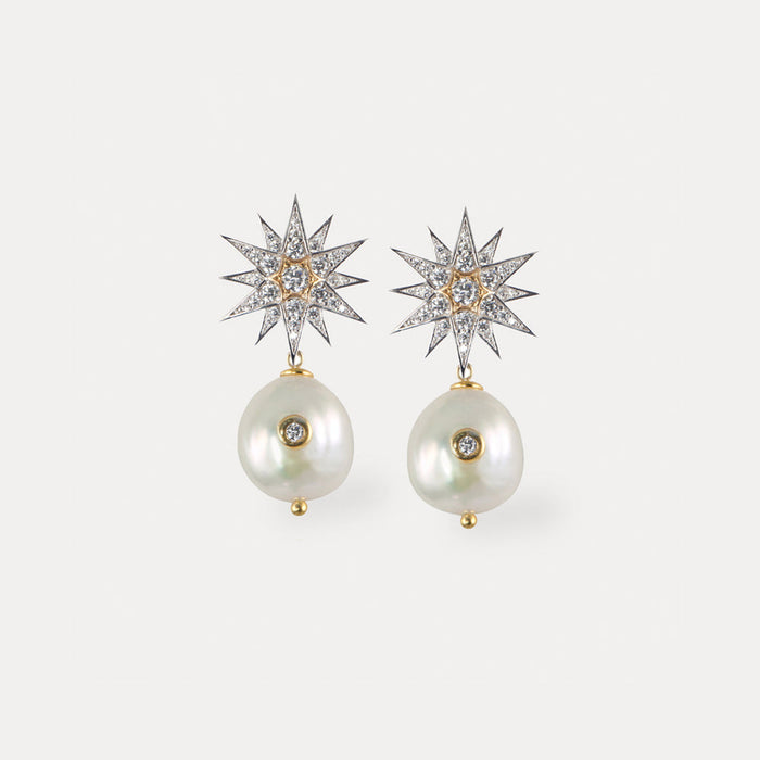 apples & figs Celestial Stars Pearl Cubic Zirconia Earrings