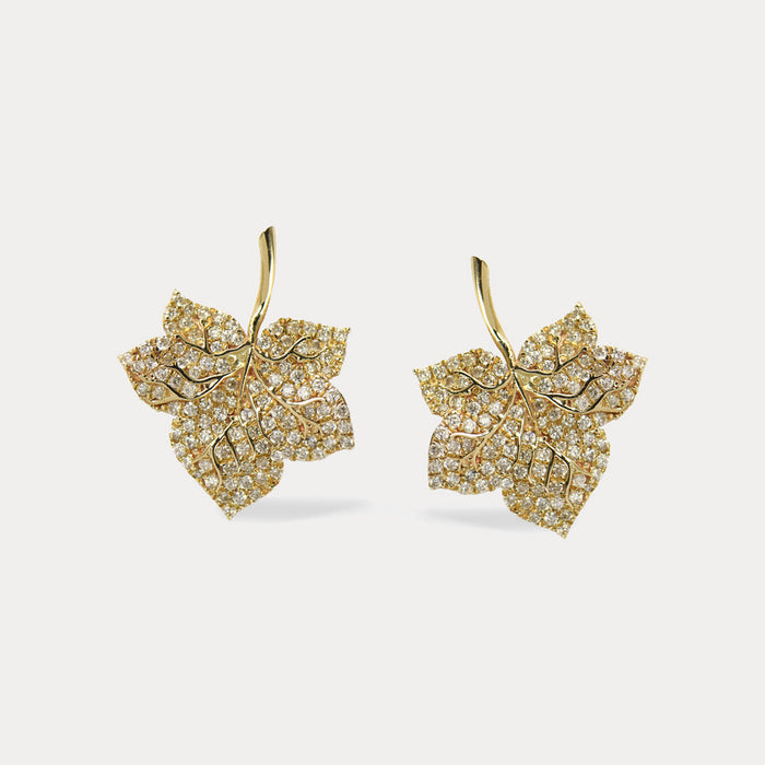 apples & figs EDEN FIG LEAF 14k GOLD DIAMOND EARRINGS