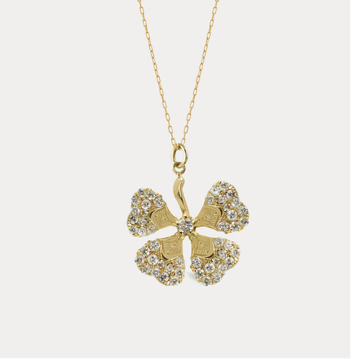 apples & figs FOUR LEAF CLOVER 14k GOLD DIAMOND PENDANT