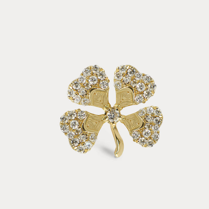 apples & figs FOUR LEAF CLOVER 14K GOLD DIAMOND SINGLE STUD