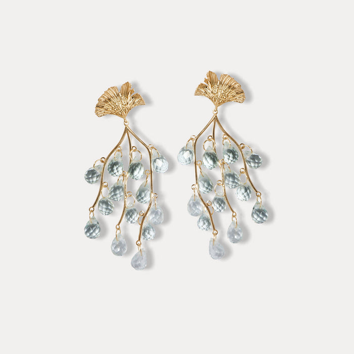 apples & figs Ginkgo Leaf Blue Topaz Vermeil Floral Gemstone Earrings