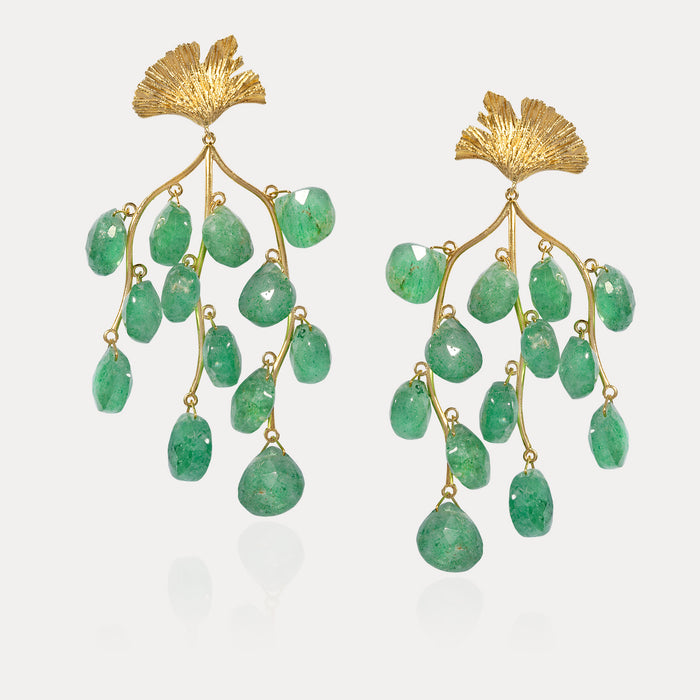 apples & figs Ginkgo Leaf Green Quartz Drops Earrings