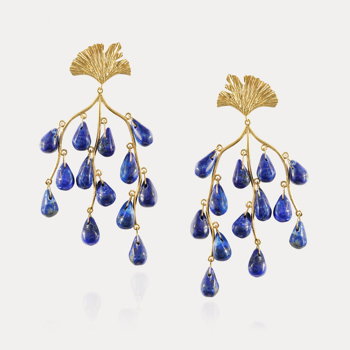 apples & figs Ginkgo Leaf Lapis Lazuli Drops Earrings