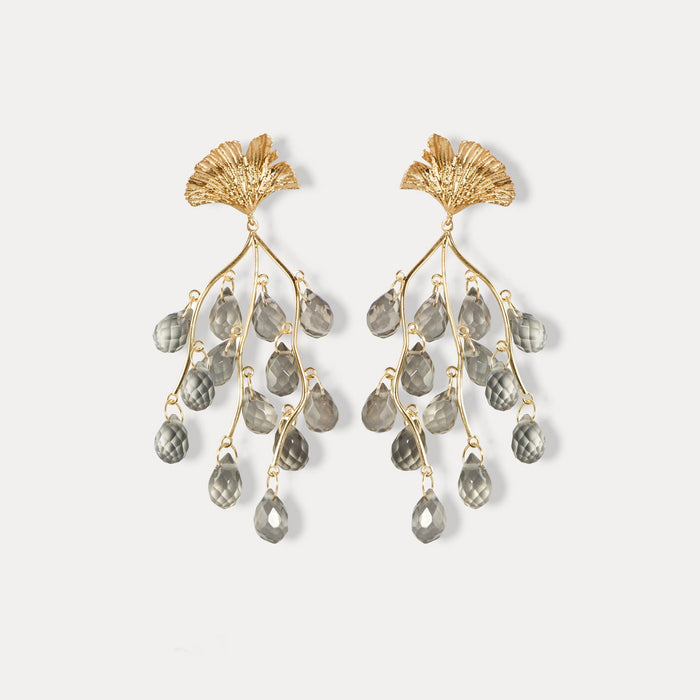 apples & figs Ginkgo Leaf Smoky Quartz Vermeil Floral Gemstone Earrings