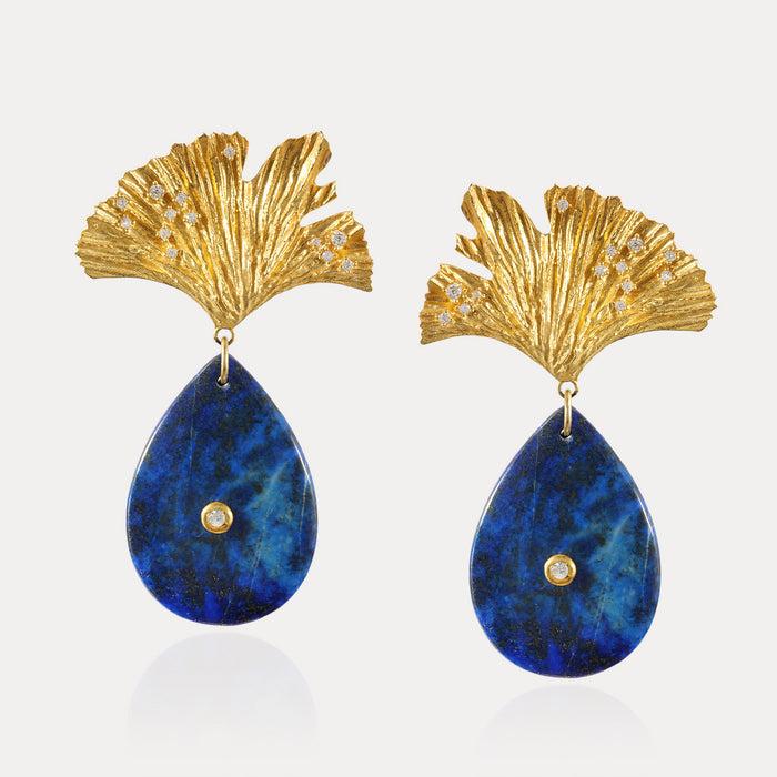 apples & figs Ginkgo Leaf Vermeil Lapis Lazuli Earrings
