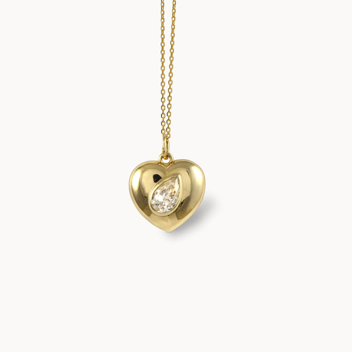apples & figs Heart Charm 14k gold Moissanite pendant