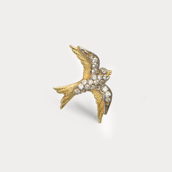 apples & figs Swallow Bird 14k gold diamond single stud