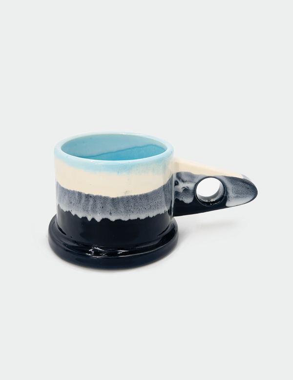 araks Black White and Blue Double Dip Mug by Peter Shire