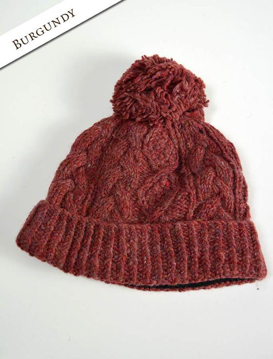 Aran Cashmere ‎A‎ran Fleece Lin‎e‎d Rib ‎Cap With Bobble