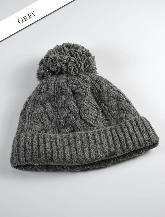 Aran Cashmere ‎A‎ran Fleece Lin‎ed Rib ‎Cap With Bobble