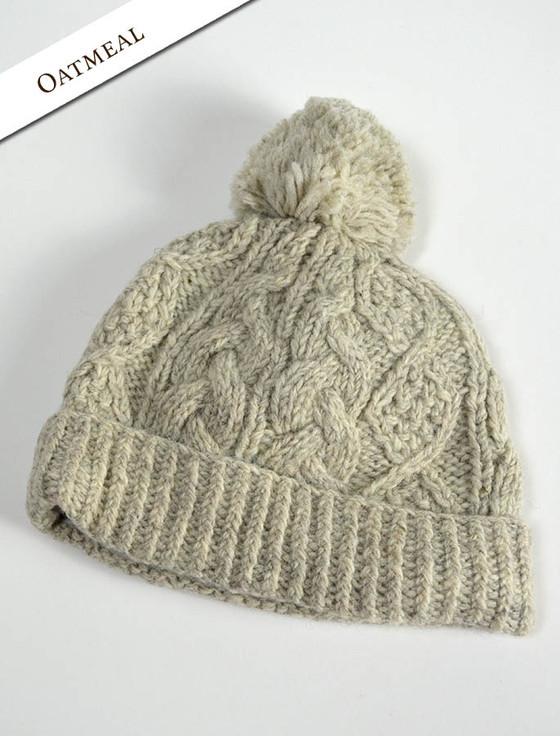 aran cashmere Aran Fleece Lined Rib Cap with Bobble