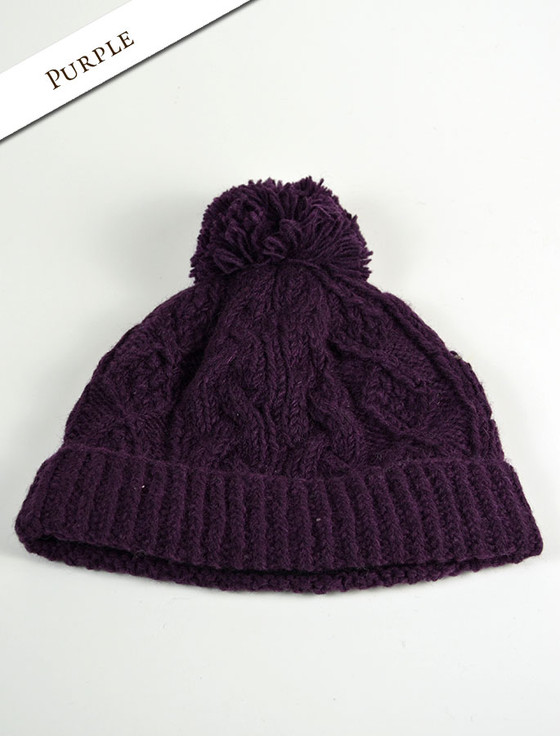aran cashmere ‎A‎ran Fleece Lined Rib ‎Cap with Bobble
