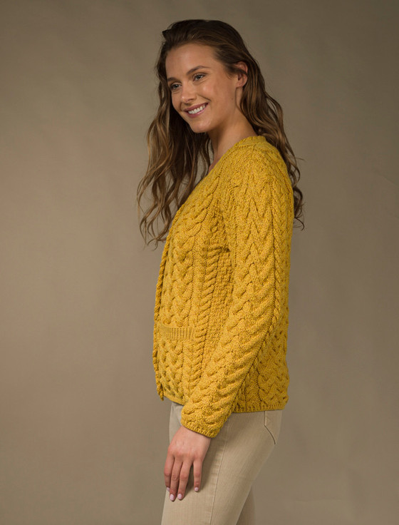 Aran Cashmere A‎ran V-Neck ‎Butt‎on Up ‎Cable Knit Cardigan
