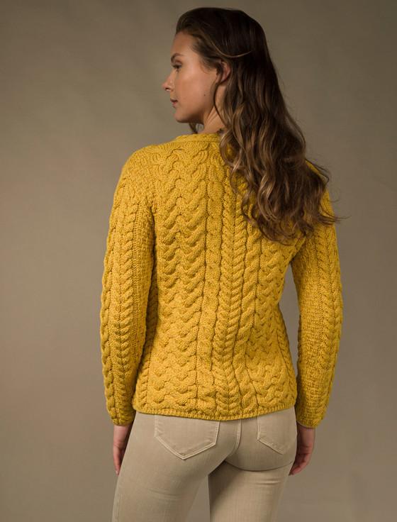 Aran Cashmere A‎ran V-Neck ‎Butt‎on Up ‎Cable Knit Cardigan